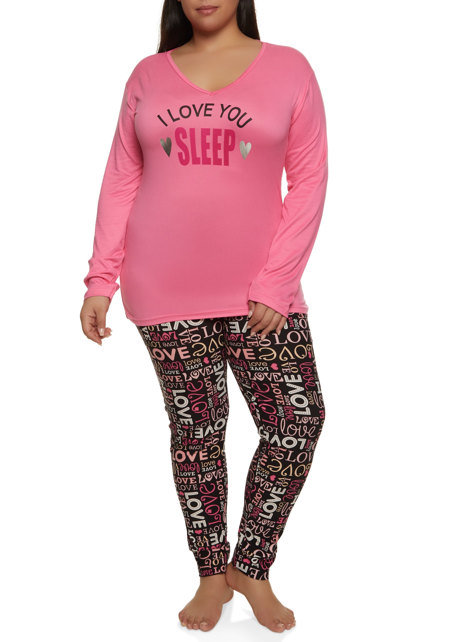 Rainbow Shops Womens Plus Size I Love You Sleep Graphic Pajama Top