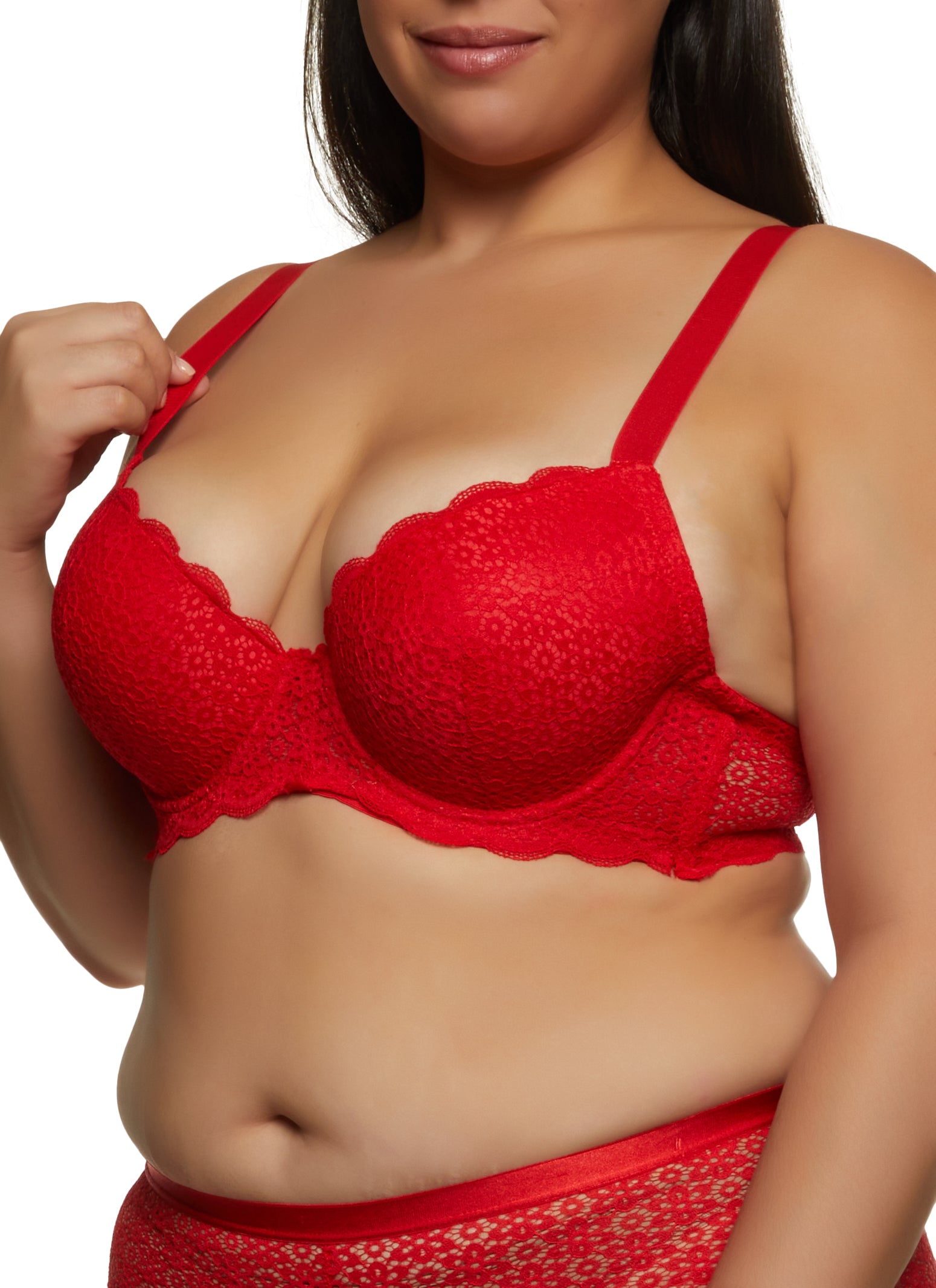 Rainbow Shops Womens Plus Size Scalloped Trim Lace Plunge Bra, Red, Size 44D