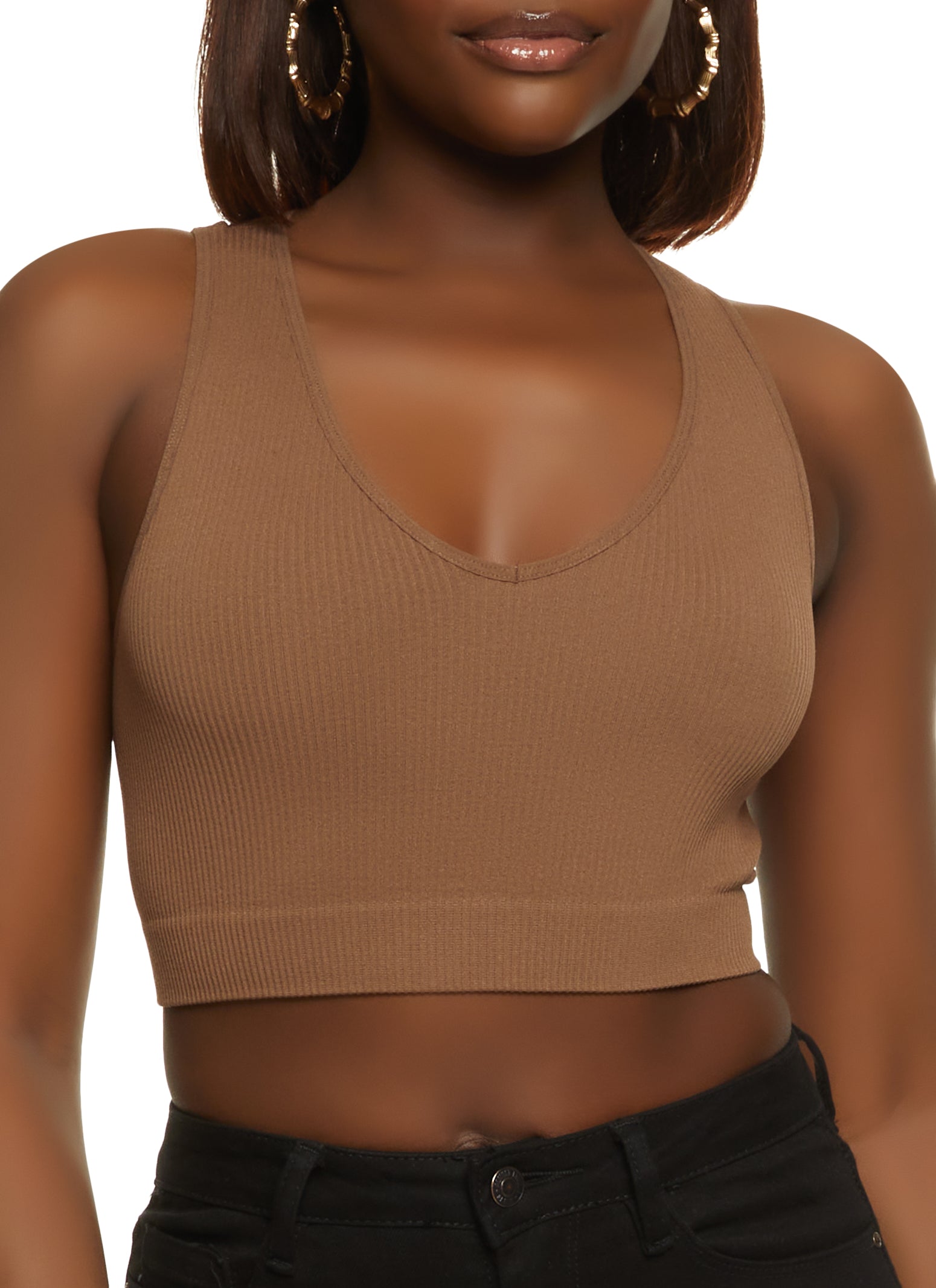 Seamless Ribbed V-Hem Tank Top