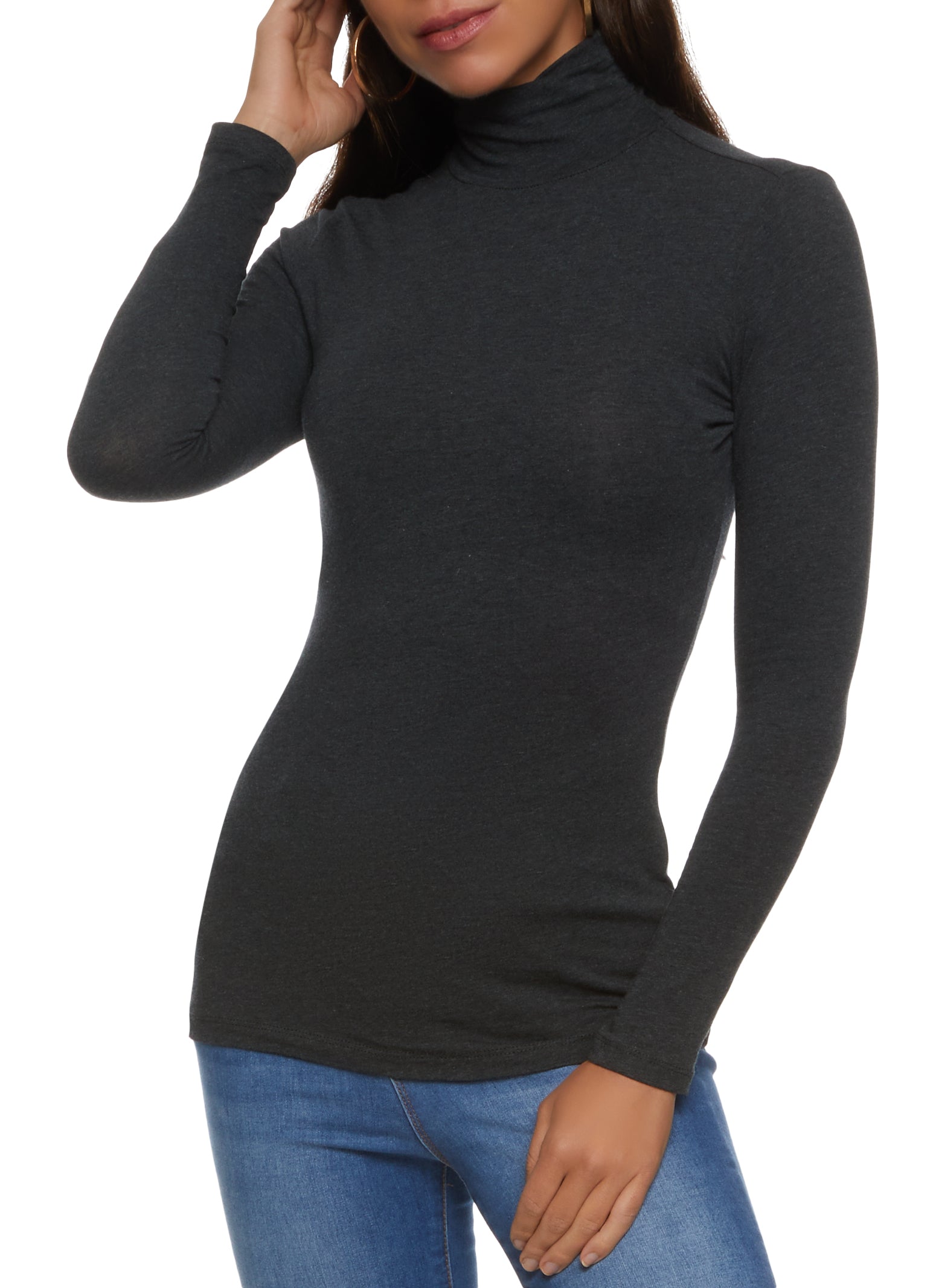 Womens Solid Long Sleeve Turtleneck Top,