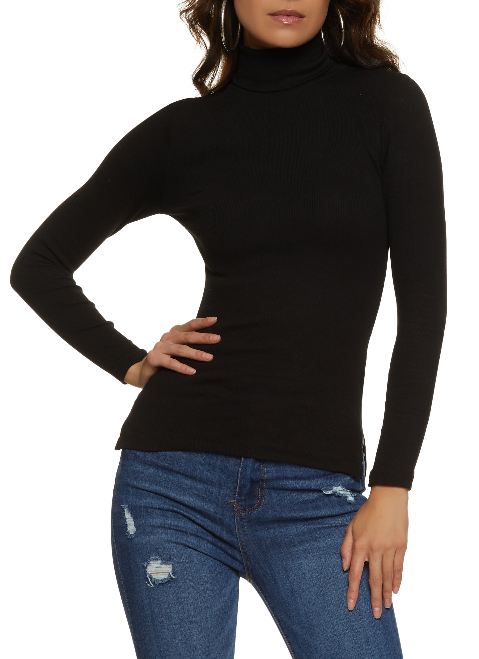 Womens Basic Turtleneck Long Sleeve Top,