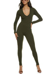 Womens Ribbed Long Sleeve V Neck Jumpsuit, ,