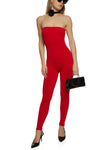 Womens Strapless Ribbed Knit Catsuit, ,