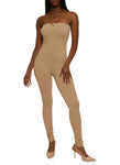 Womens Strapless Ribbed Knit Catsuit, ,