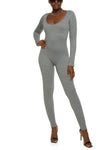 Knit Long Sleeves Ribbed Scoop Neck Jumpsuit