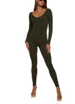 Knit Ribbed Long Sleeves Scoop Neck Jumpsuit