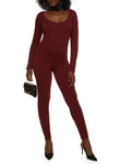 Scoop Neck Knit Long Sleeves Ribbed Jumpsuit