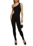 Womens Ribbed Knit One Shoulder Catsuit, ,