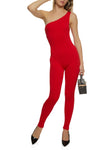 Womens Ribbed Knit One Shoulder Catsuit, ,