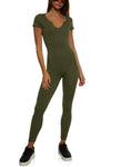 Womens Compression Rib Notch Neck Catsuit, ,