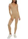 Womens Compression Rib Notch Neck Catsuit, ,