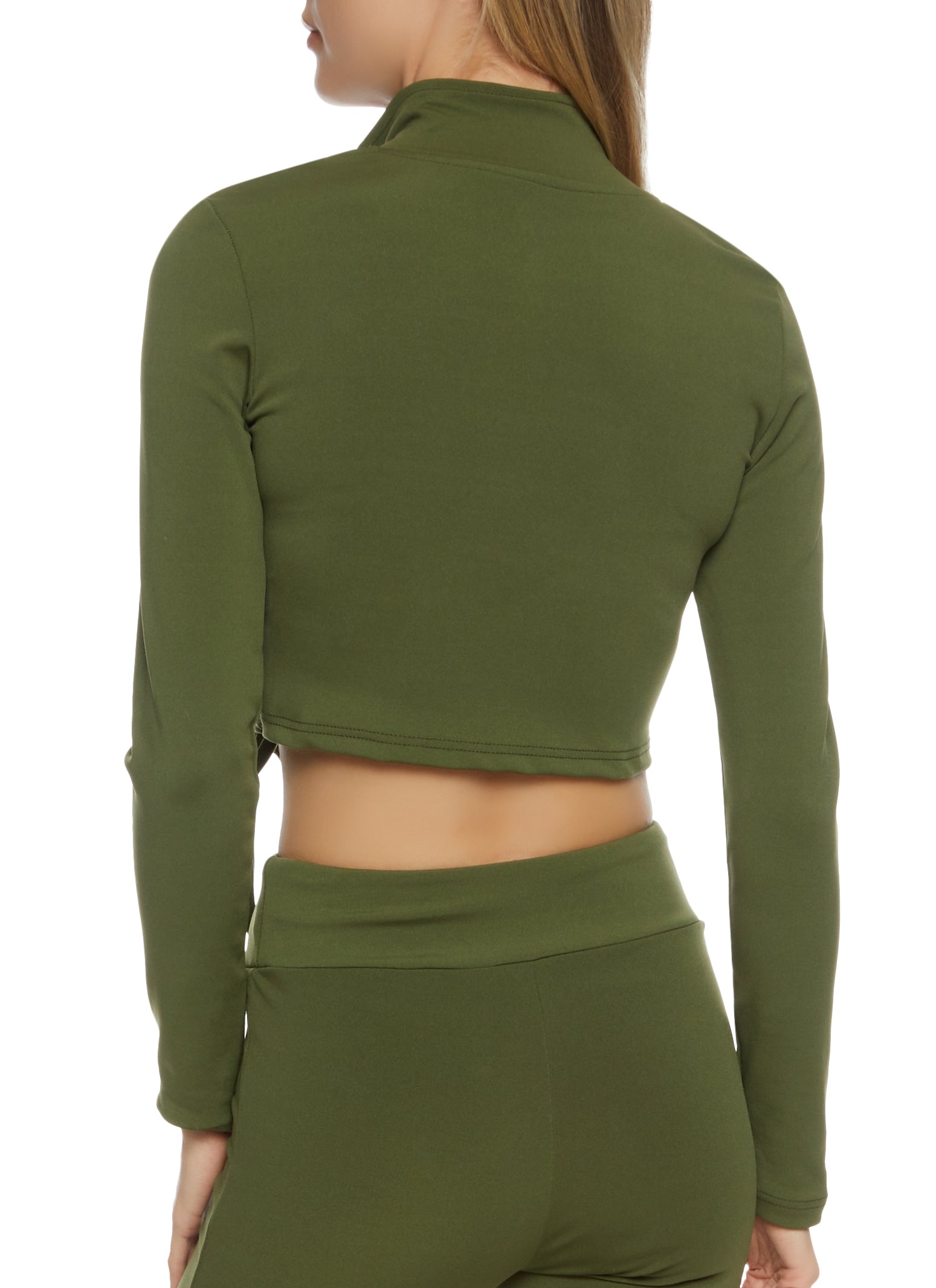 Womens Ruched Drawstring Cropped Track Jacket, Green,