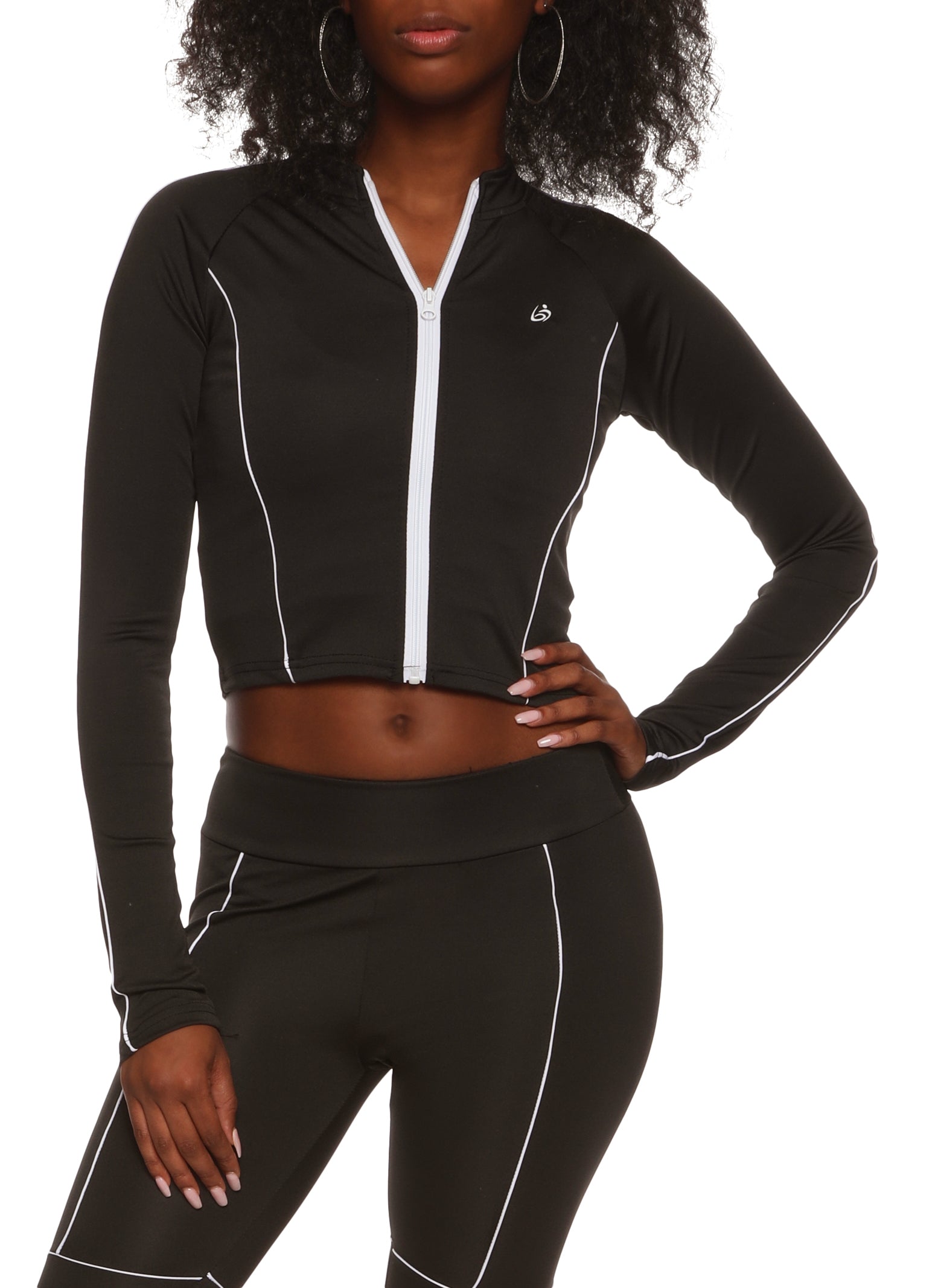 Womens Zip Front Activewear Track Jacket, Black,