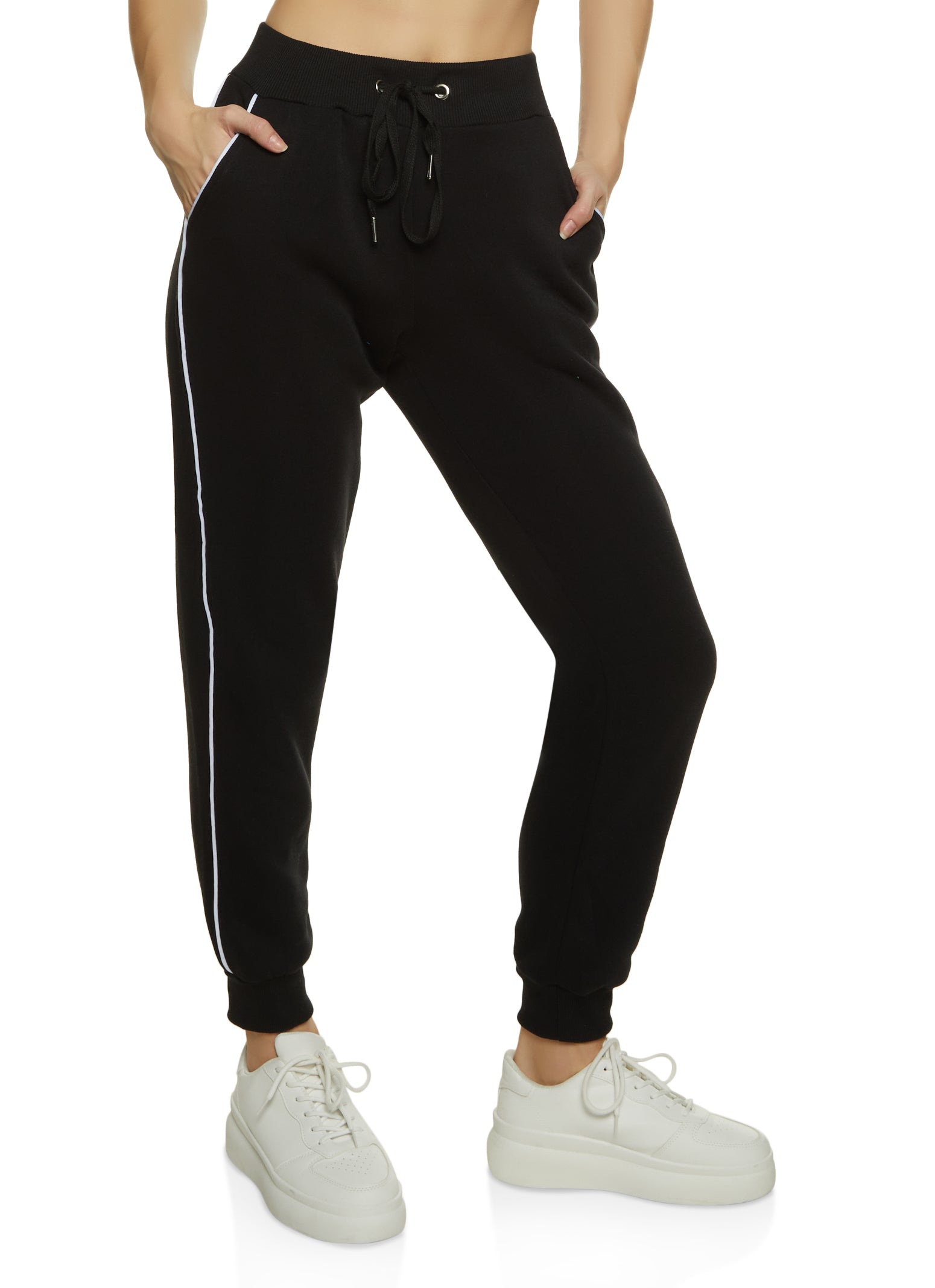 Womens Contrast Piping High Waist Drawstring Joggers, M