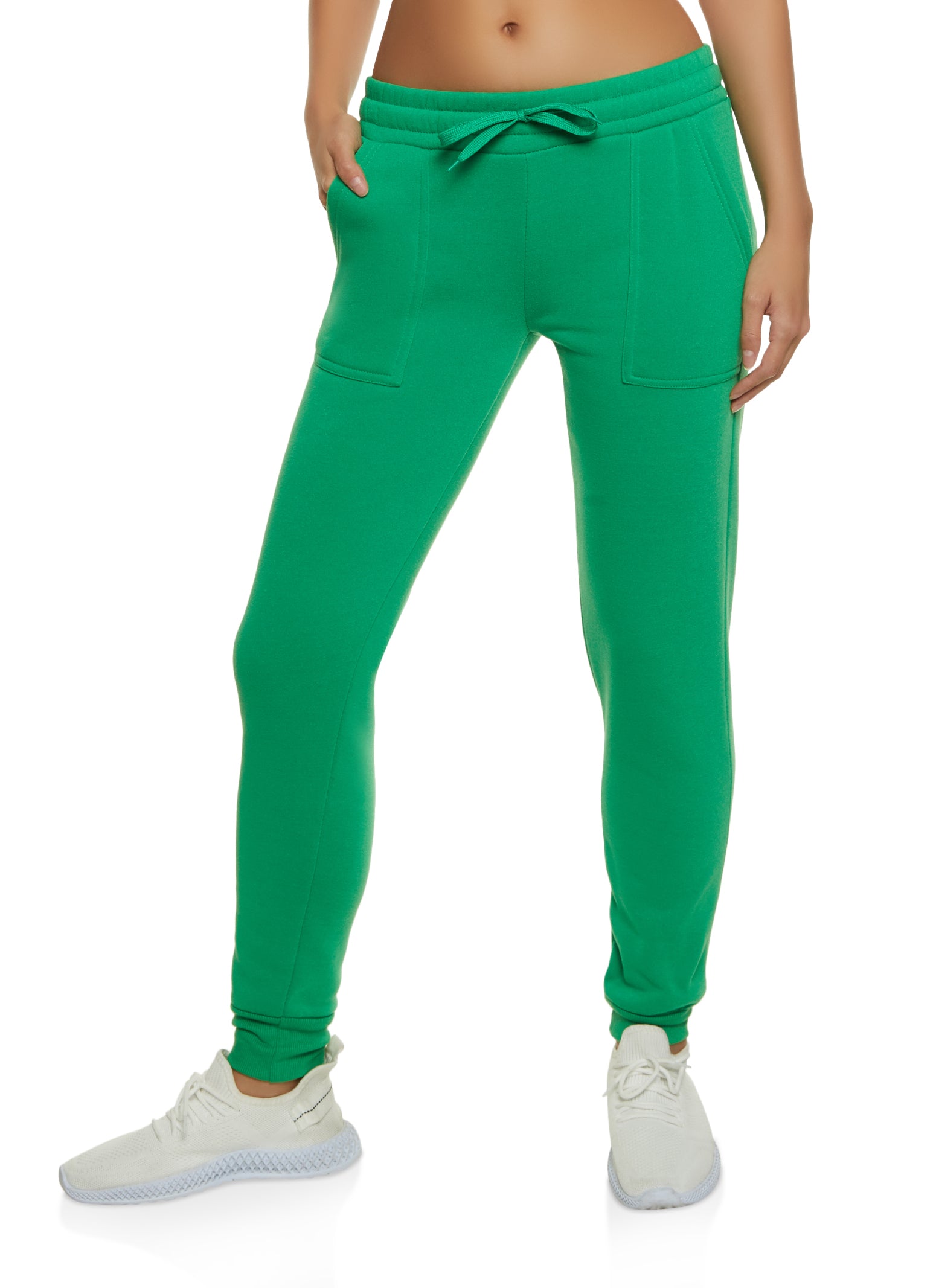 Womens Solid Fleece Drawstring Joggers,