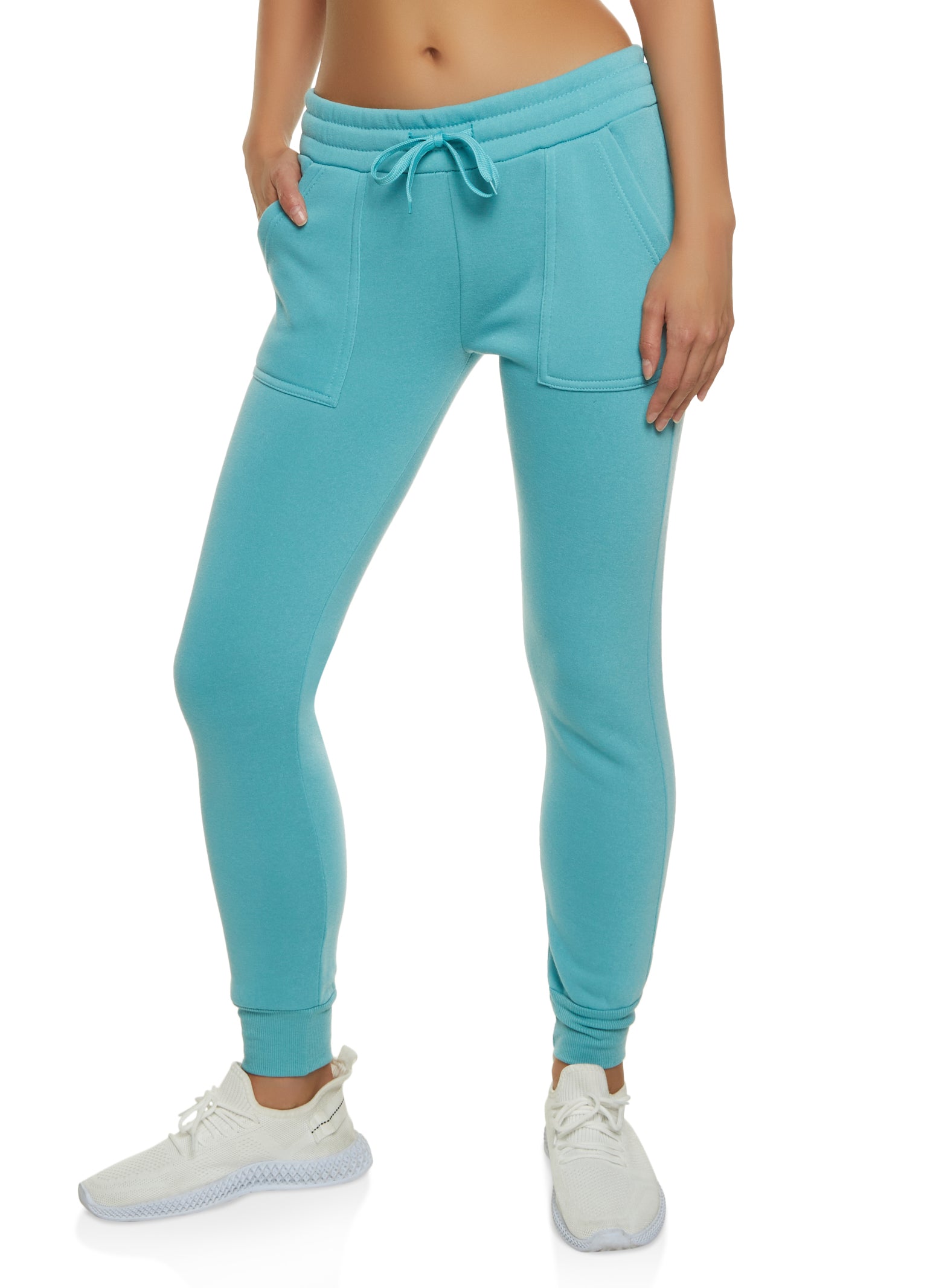 Womens Solid Fleece Drawstring Joggers,