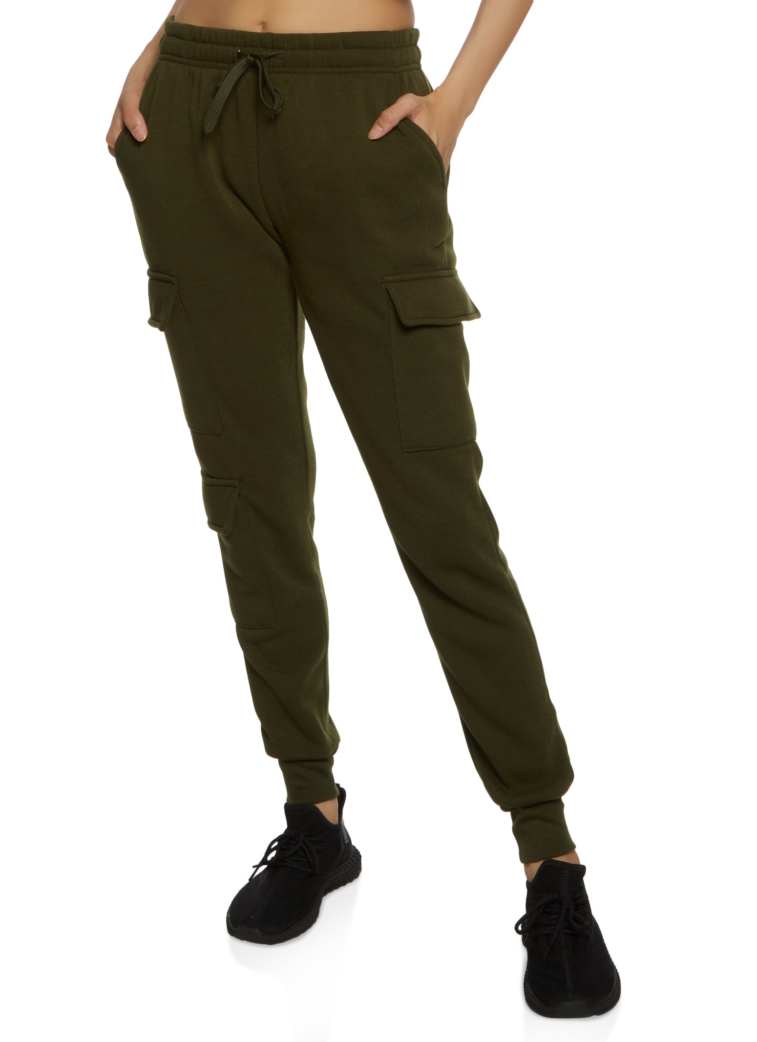 Womens Fleece Drawstring Cargo Pocket Joggers,