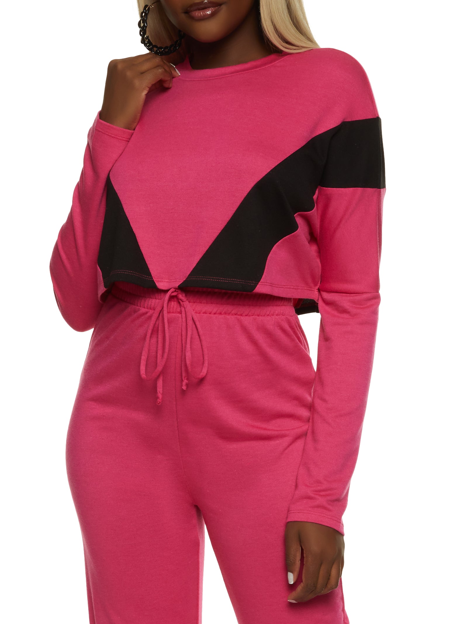 Womens Color Block Sweatshirt, Pink, Size M