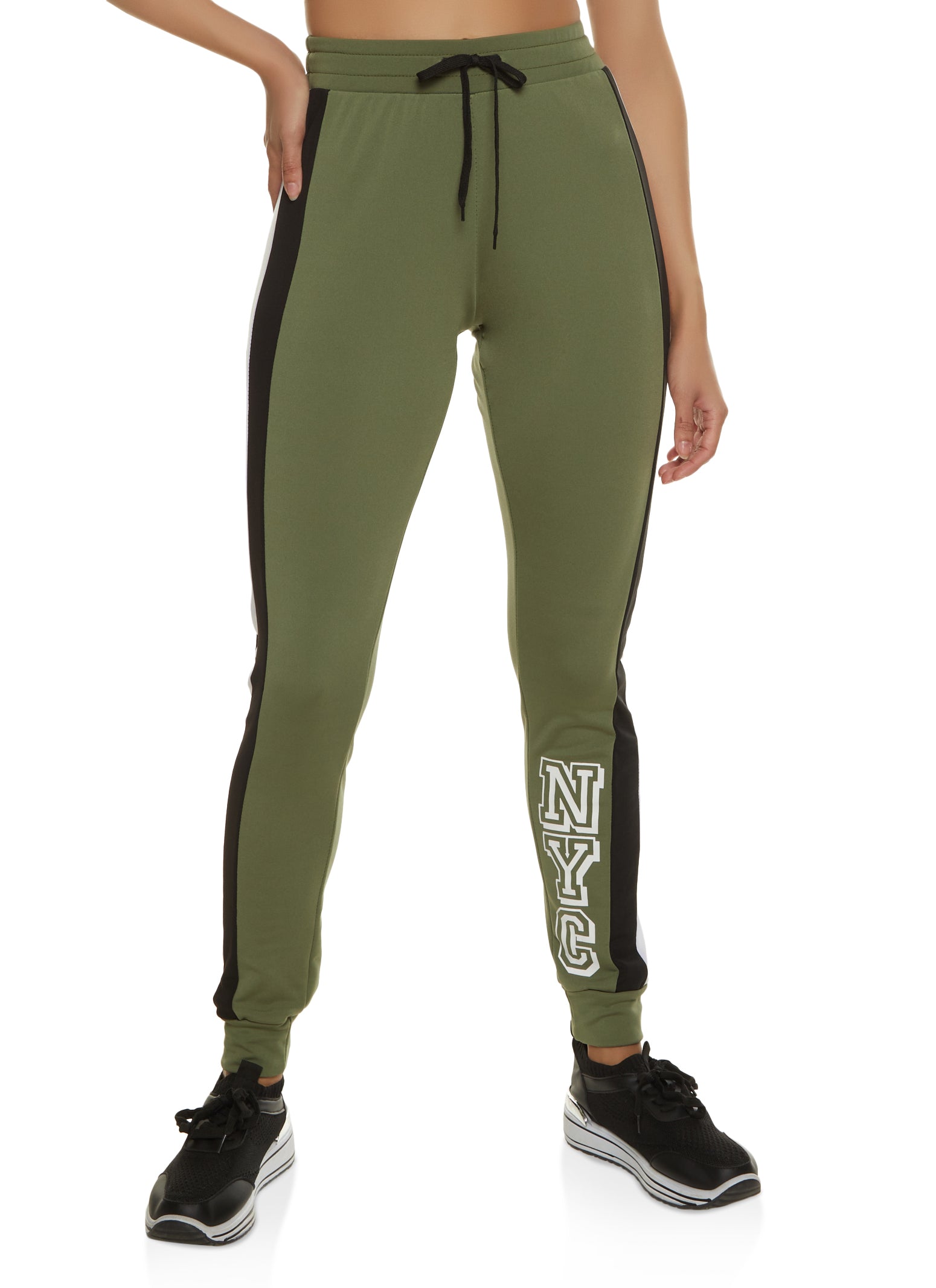 Womens NYC Side Stripe Drawstring Joggers, Green, Size S