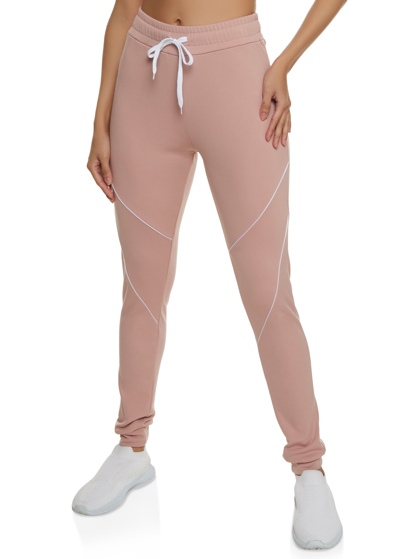 Womens High Waist Contrast Piping Joggers, Pink, Size XL