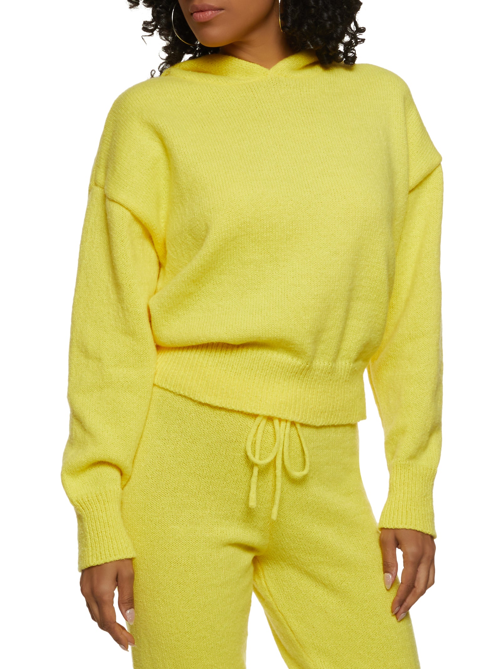 Womens Brushed Knit Hooded Sweater, Yellow, Size S