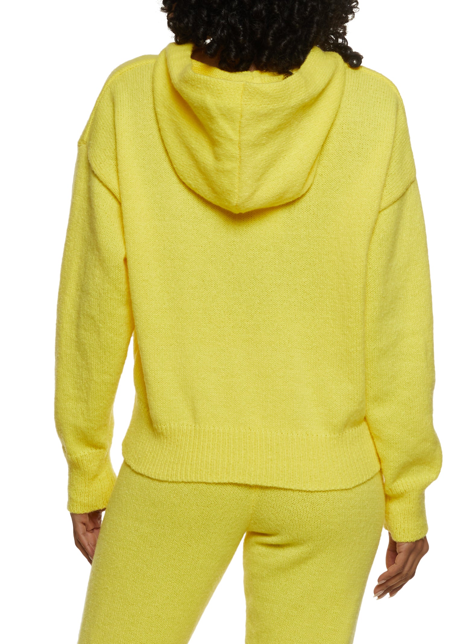 Womens Brushed Knit Hooded Sweater, Yellow, Size S