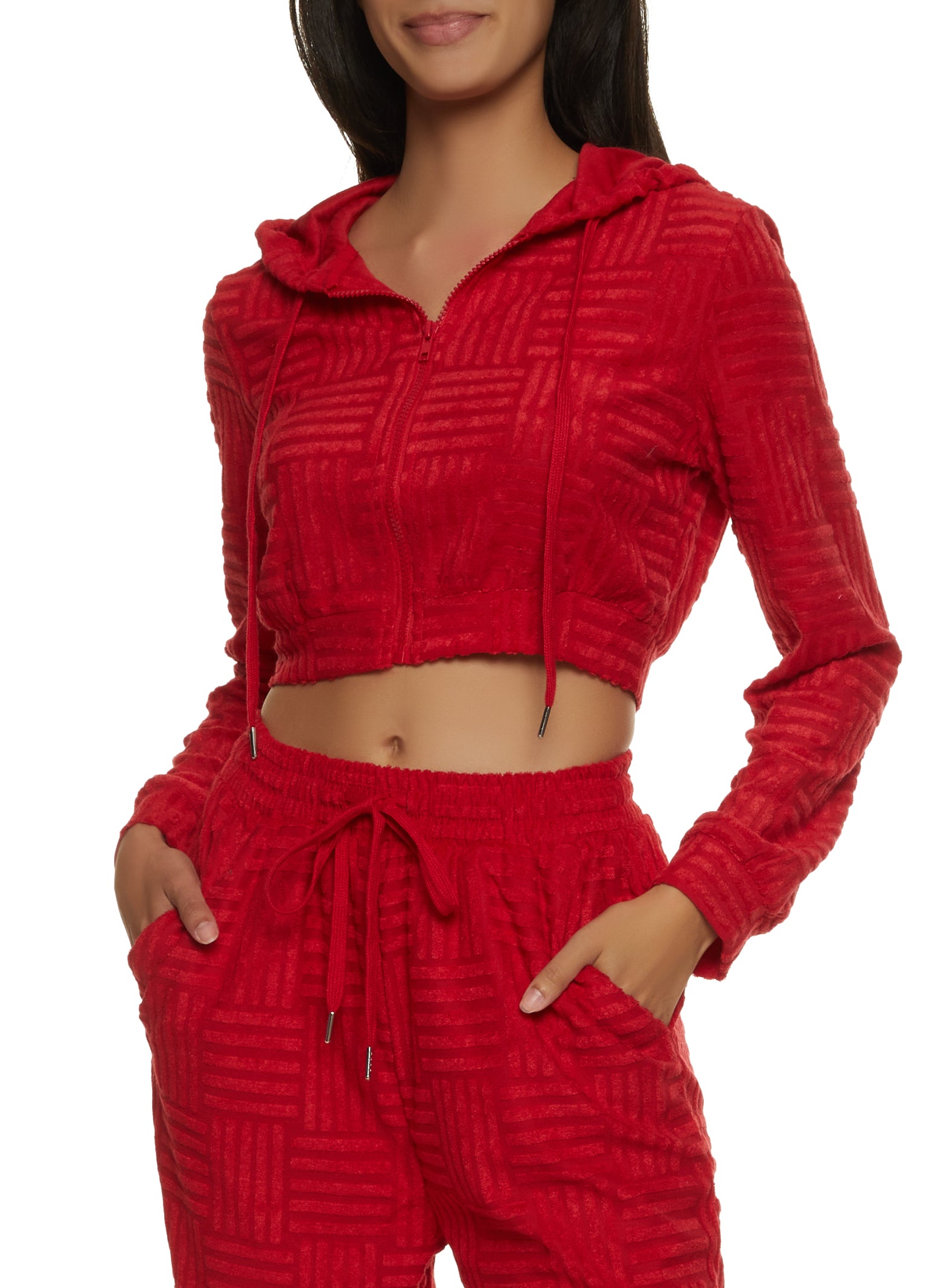 Cropped hooded sweatshirt in red