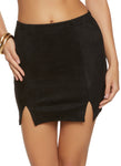 Womens Faux Suede Solid Split Hem Mini Skirt, ,