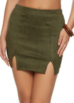 Womens Faux Suede Solid Split Hem Mini Skirt, ,