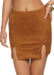 Womens Faux Suede Solid Split Hem Mini Skirt, ,