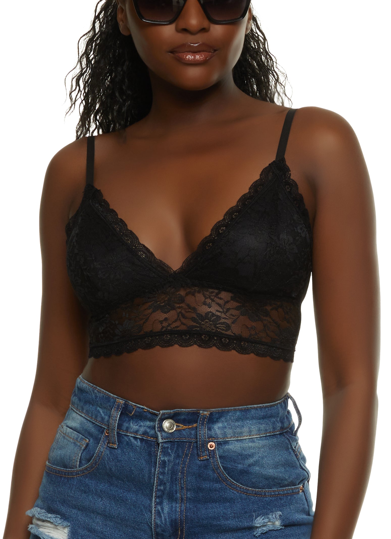 Rainbow Shops Womens Floral Lace Padded Bralette, Black, Size M