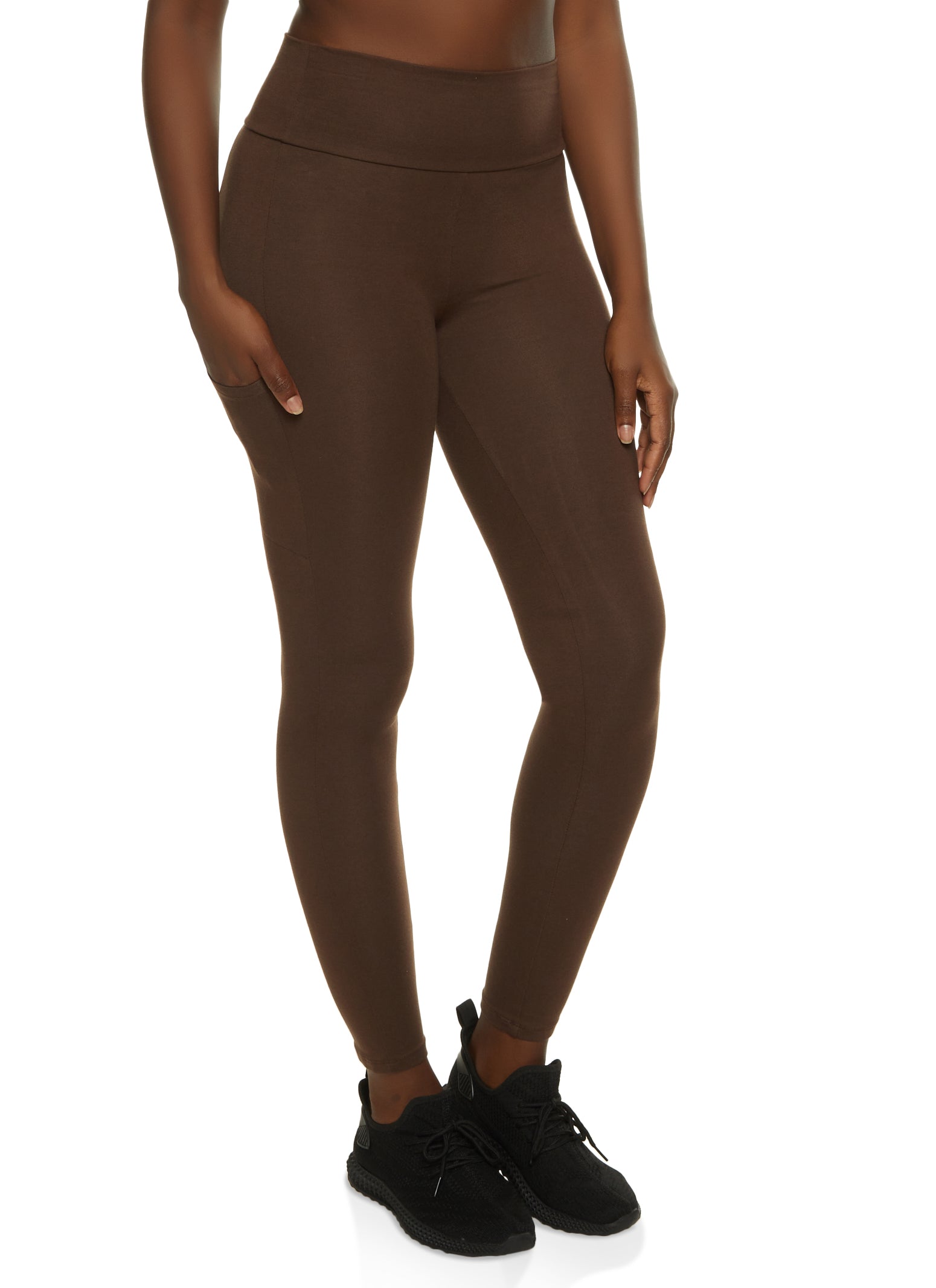 Rainbow Shops Womens Wide Waistband High Waisted Leggings, Khaki