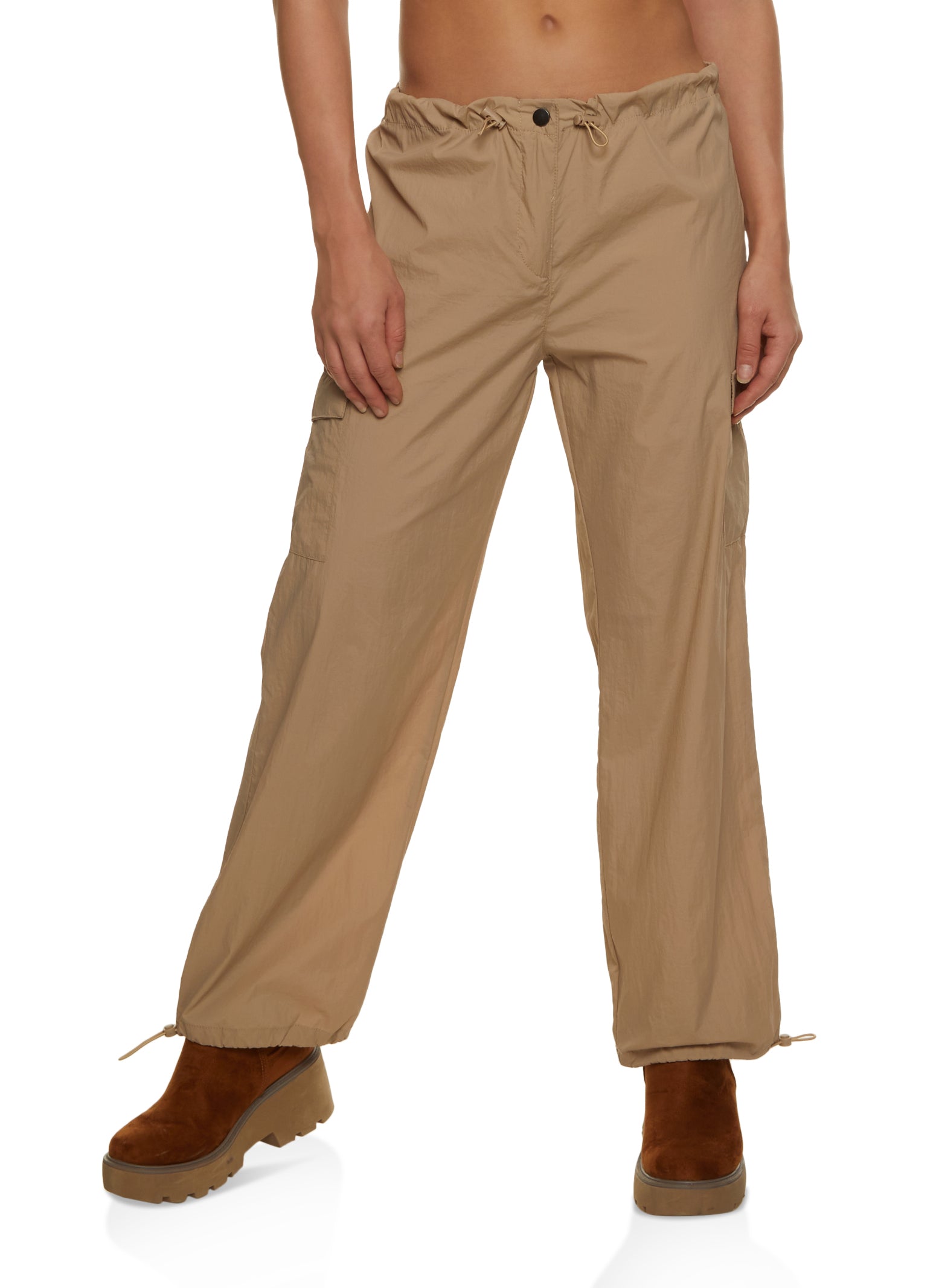 YUBBI Women pants Knot Hem Belted Pants (Color : Khaki, Size : XS)