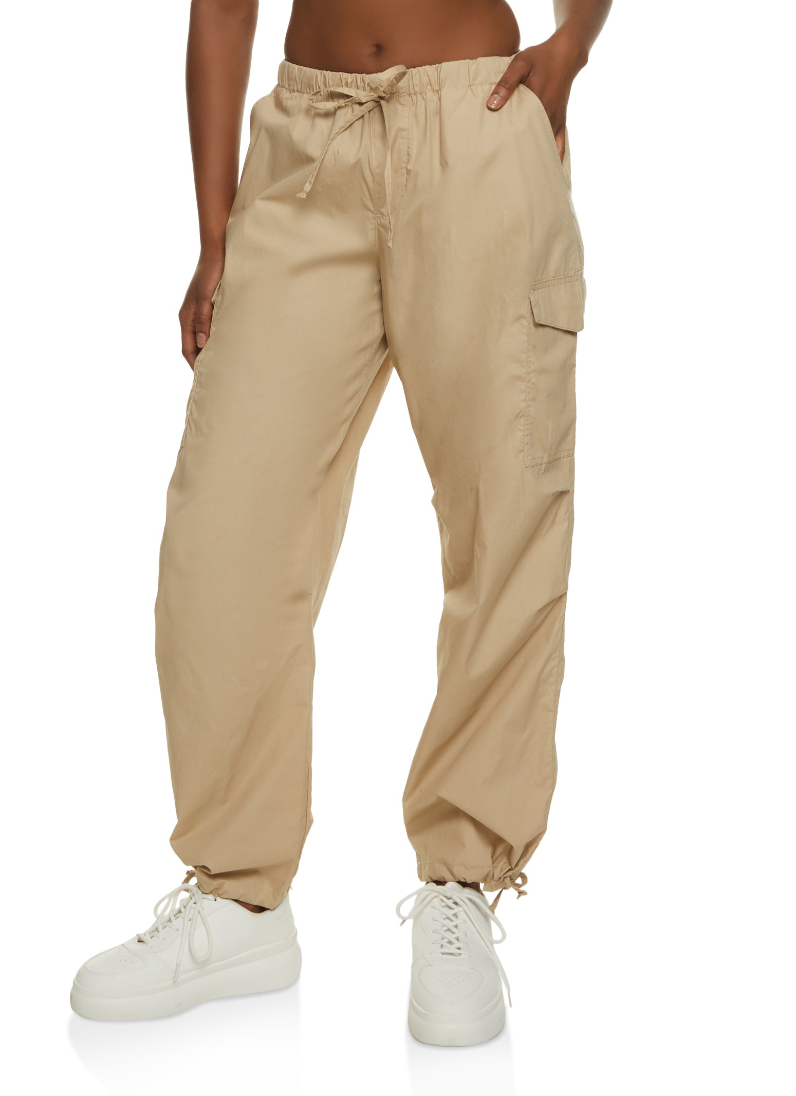 YUBBI Women pants Knot Hem Belted Pants (Color : Khaki, Size : XS)