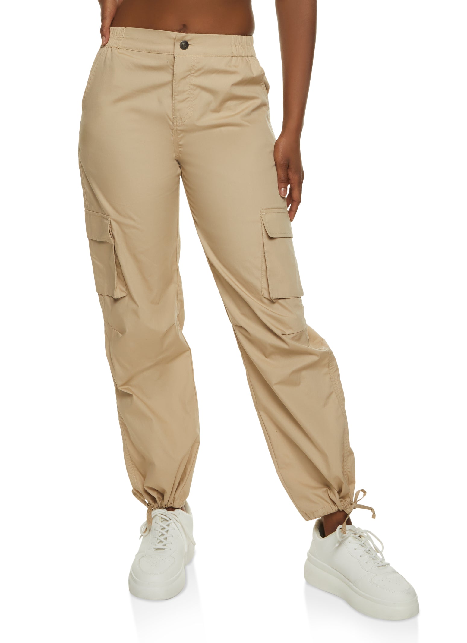 Womens Poplin Cargo Pants, Khaki, Size M