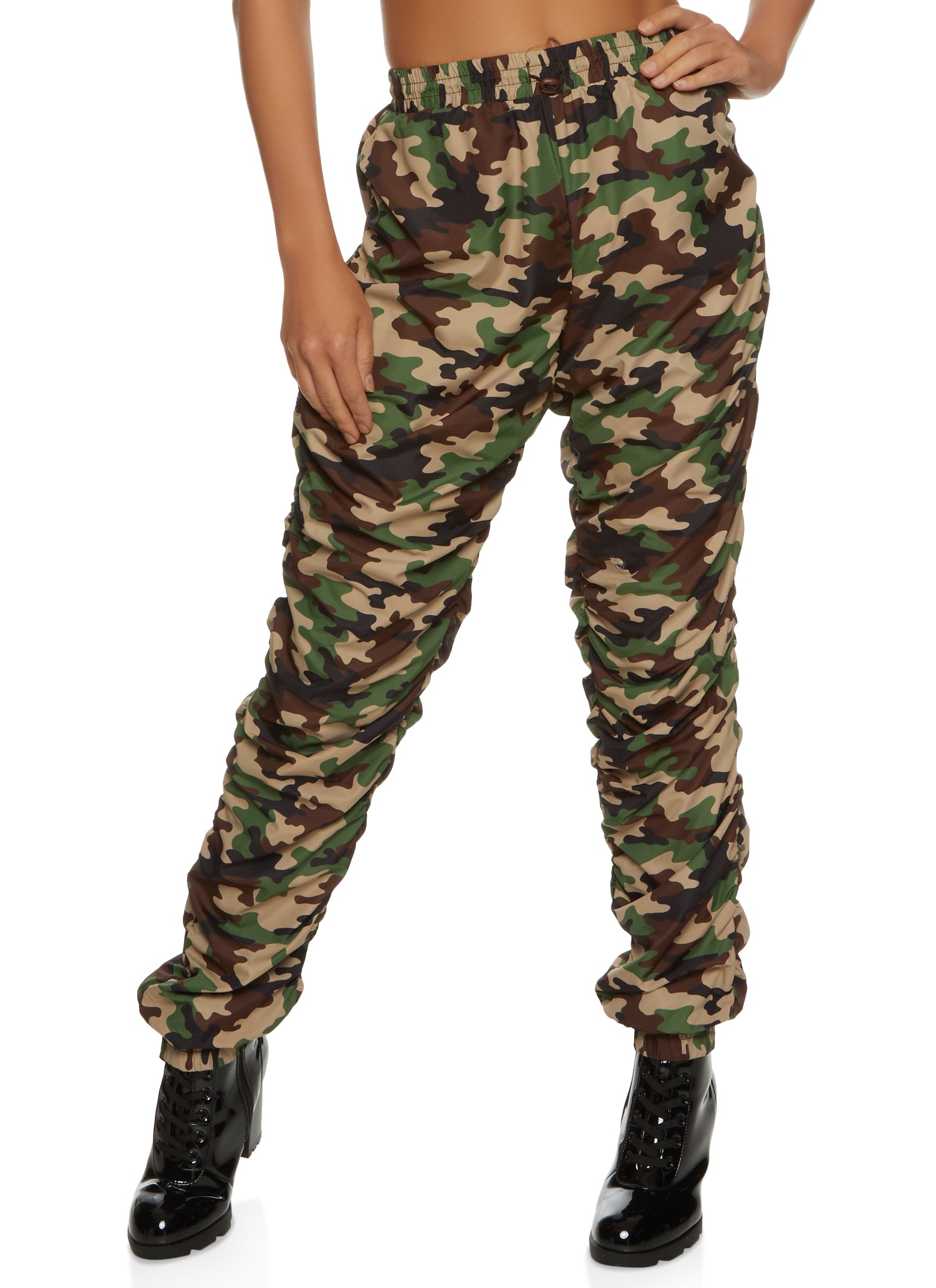 Rainbow Shops Womens Plus Size Camo Color Block Joggers, Khaki