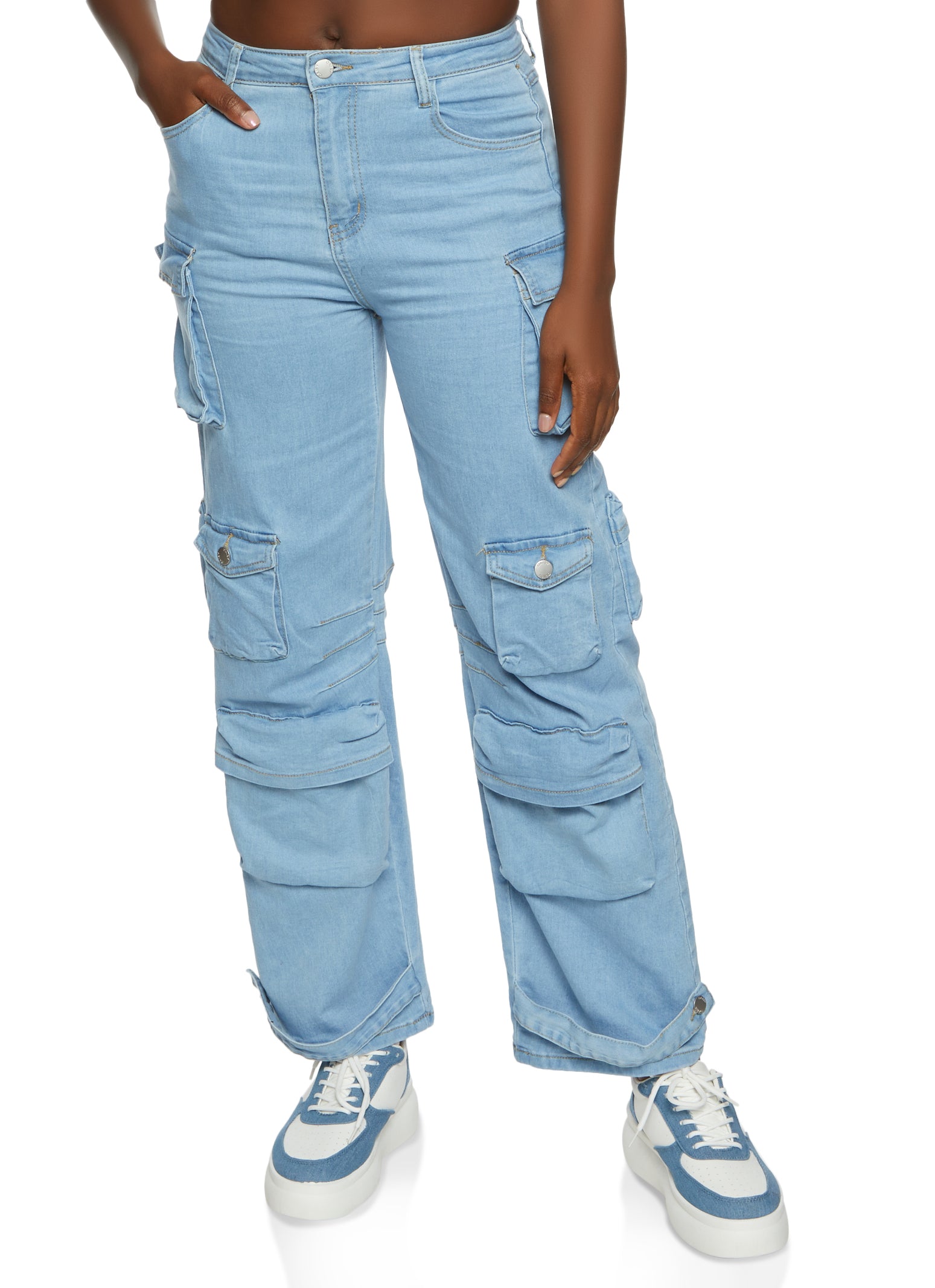 Womens Straight Leg Cargo Jeans, Blue, Size S