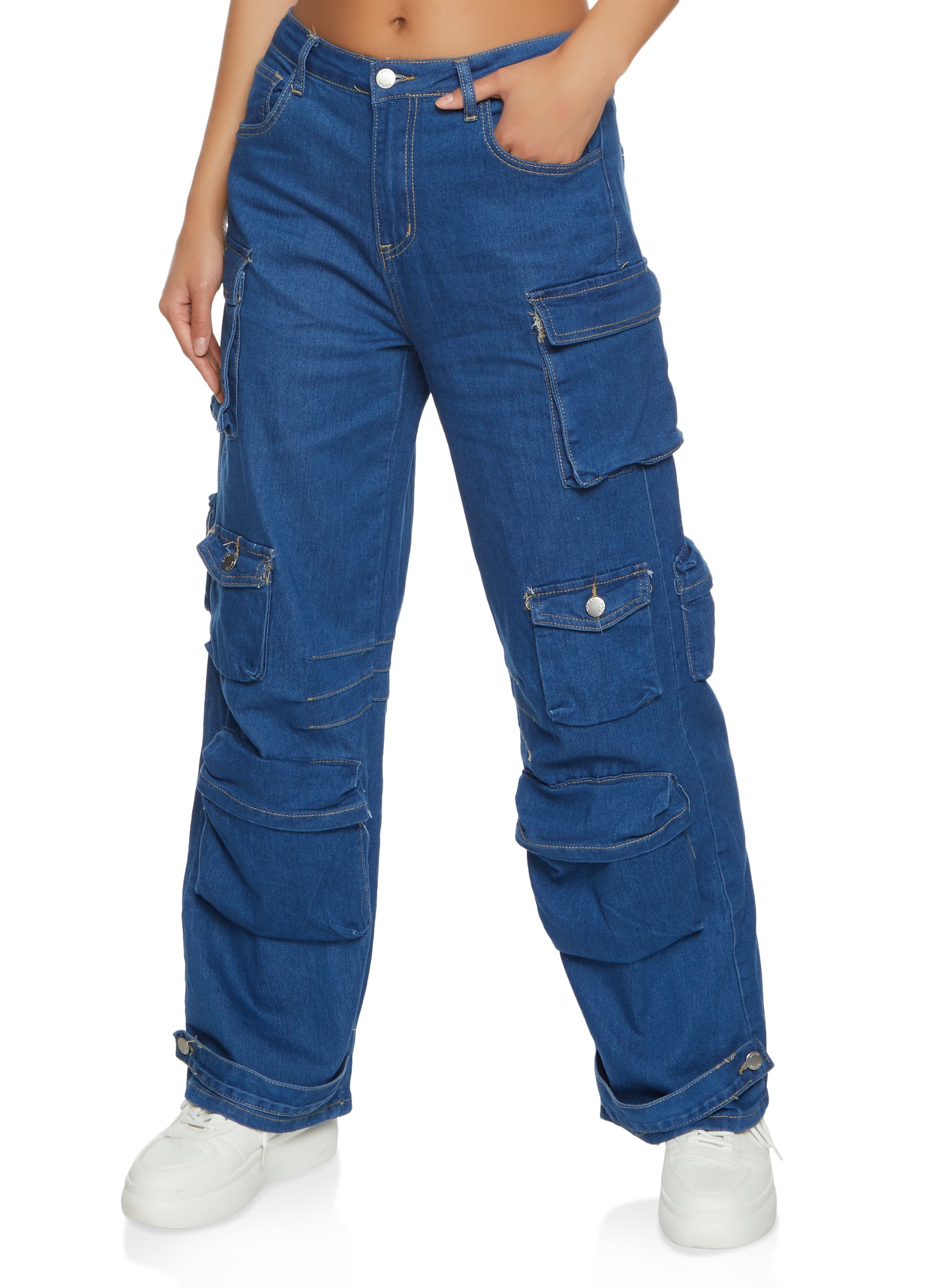 Womens Straight Leg Cargo Jeans, Blue, Size S