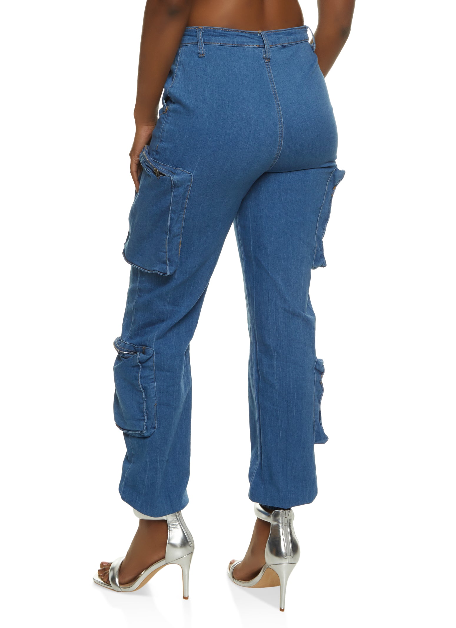 Womens Denim Utility High Waist Joggers, Blue,