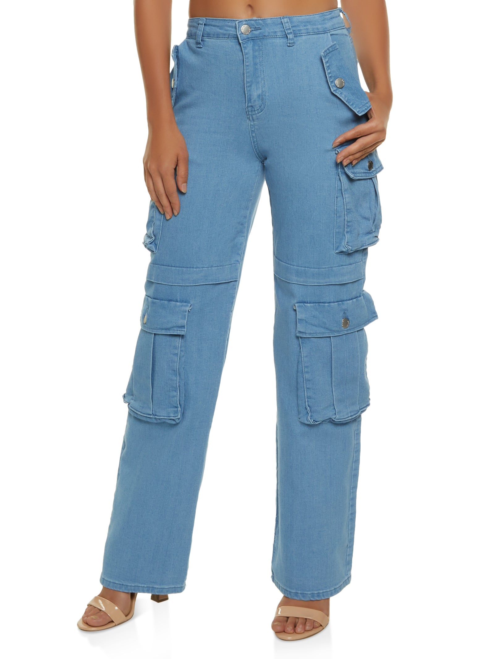 Womens Wide Leg Cargo Jeans, Blue, Size S