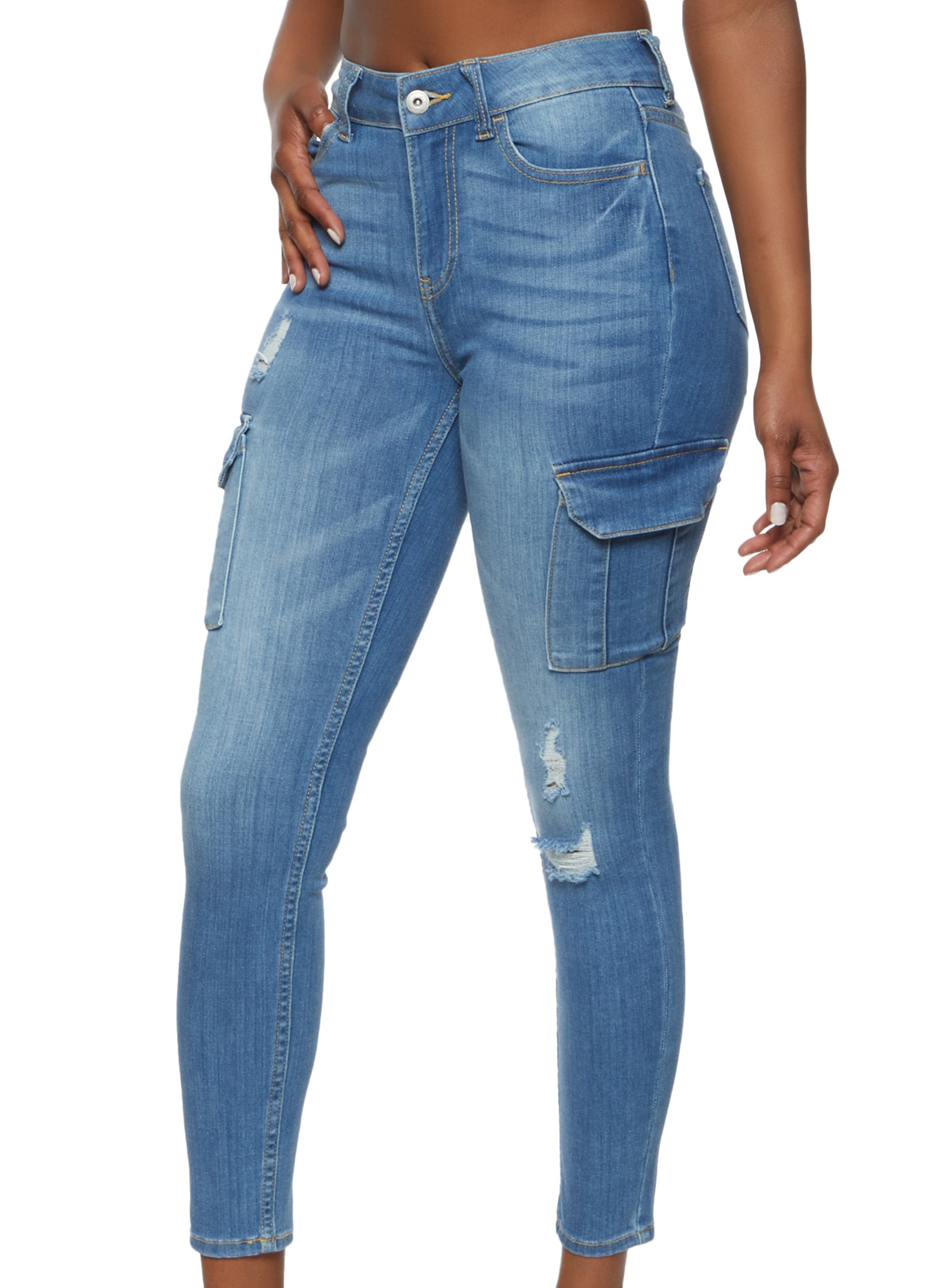 Womens WAX Cargo Pocket Skinny Jeans, Blue,