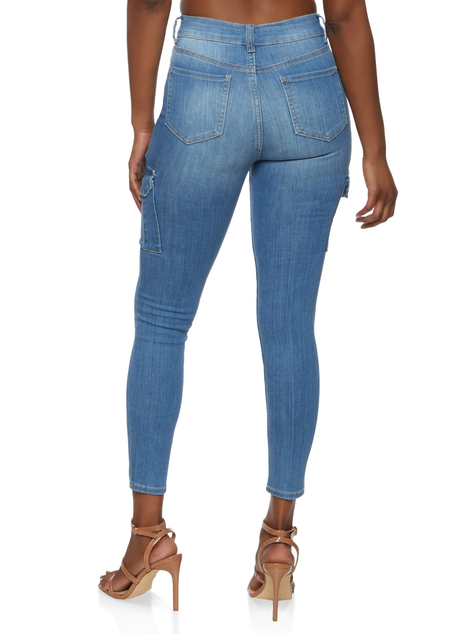 Womens WAX Cargo Pocket Skinny Jeans, Blue,