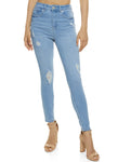 Womens Wax Stretch Distressed High Waisted Jeans, ,