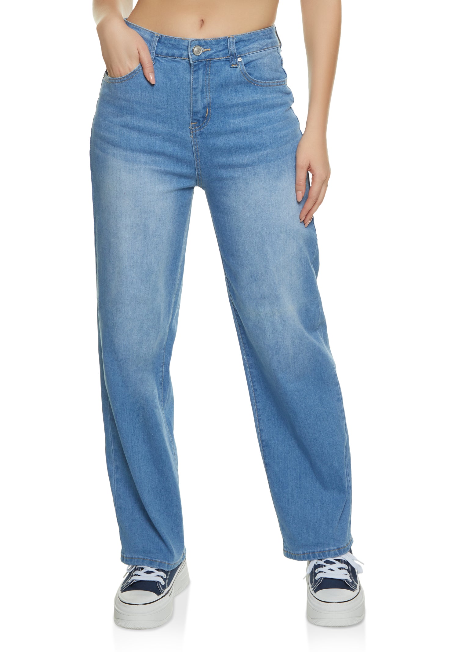 Womens WAX High Waist Straight Wide Leg Jeans, Blue,