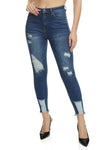 Womens Wax Distressed Frayed Hem Skinny Jeans, ,