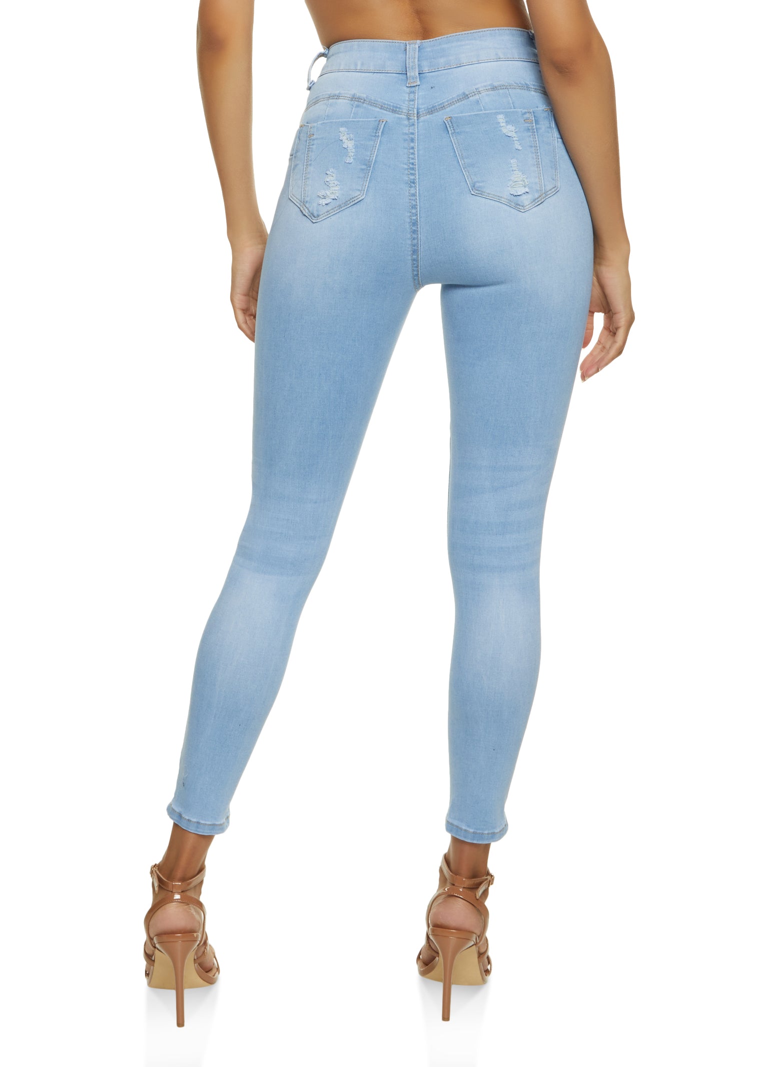 Womens WAX Distressed Frayed Skinny Jeans,