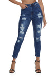 Womens Wax Distressed Frayed Jeans, ,