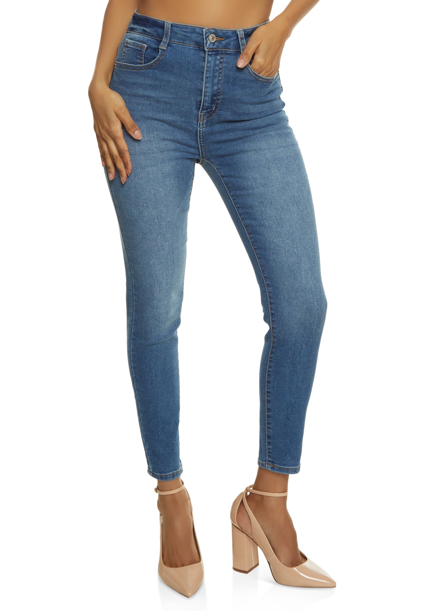 Womens WAX Whiskered High Waist Skinny Ankle Jeans, Blue,