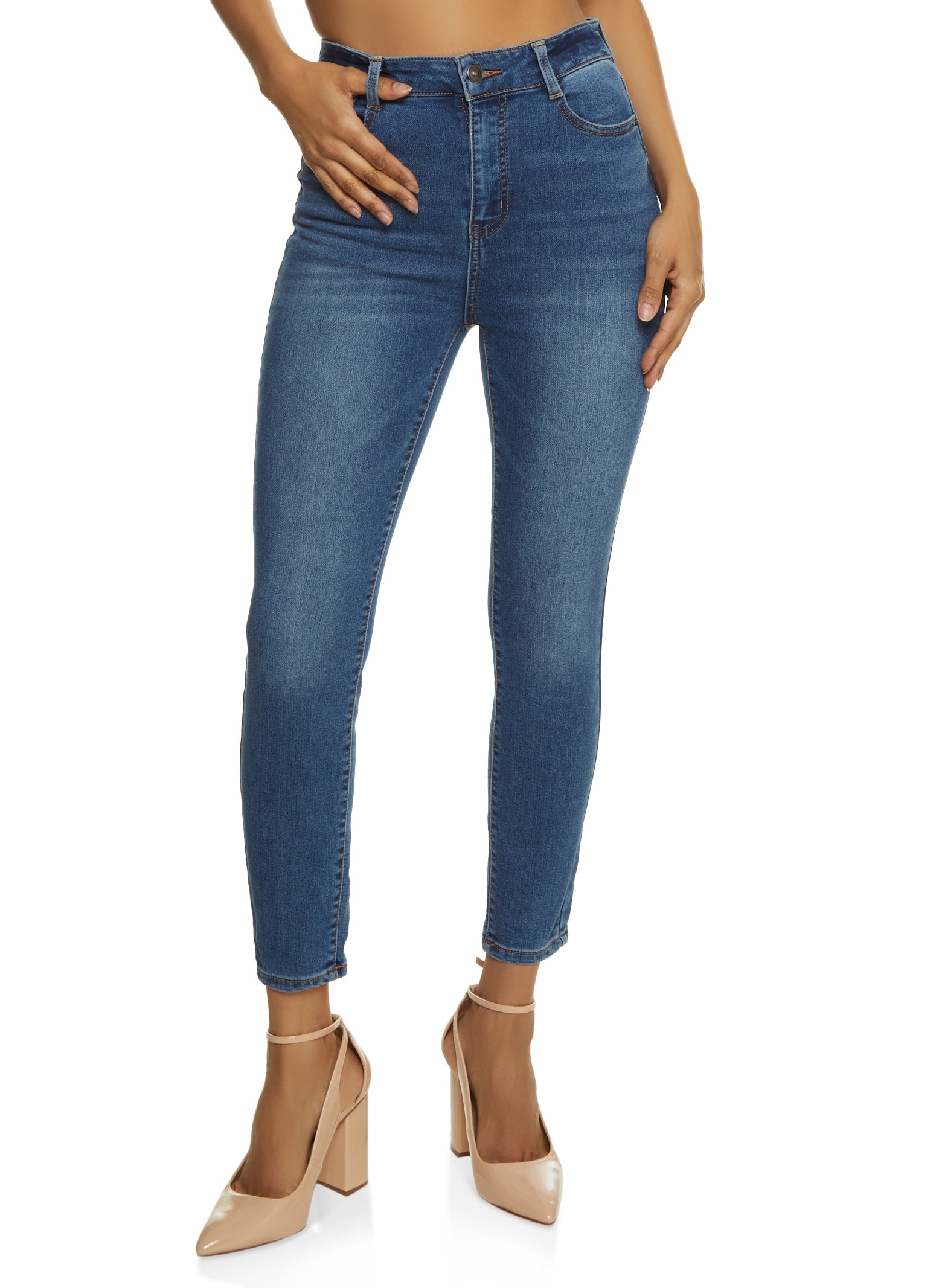 Womens WAX Whiskered High Waist Skinny Ankle Jeans, Blue,