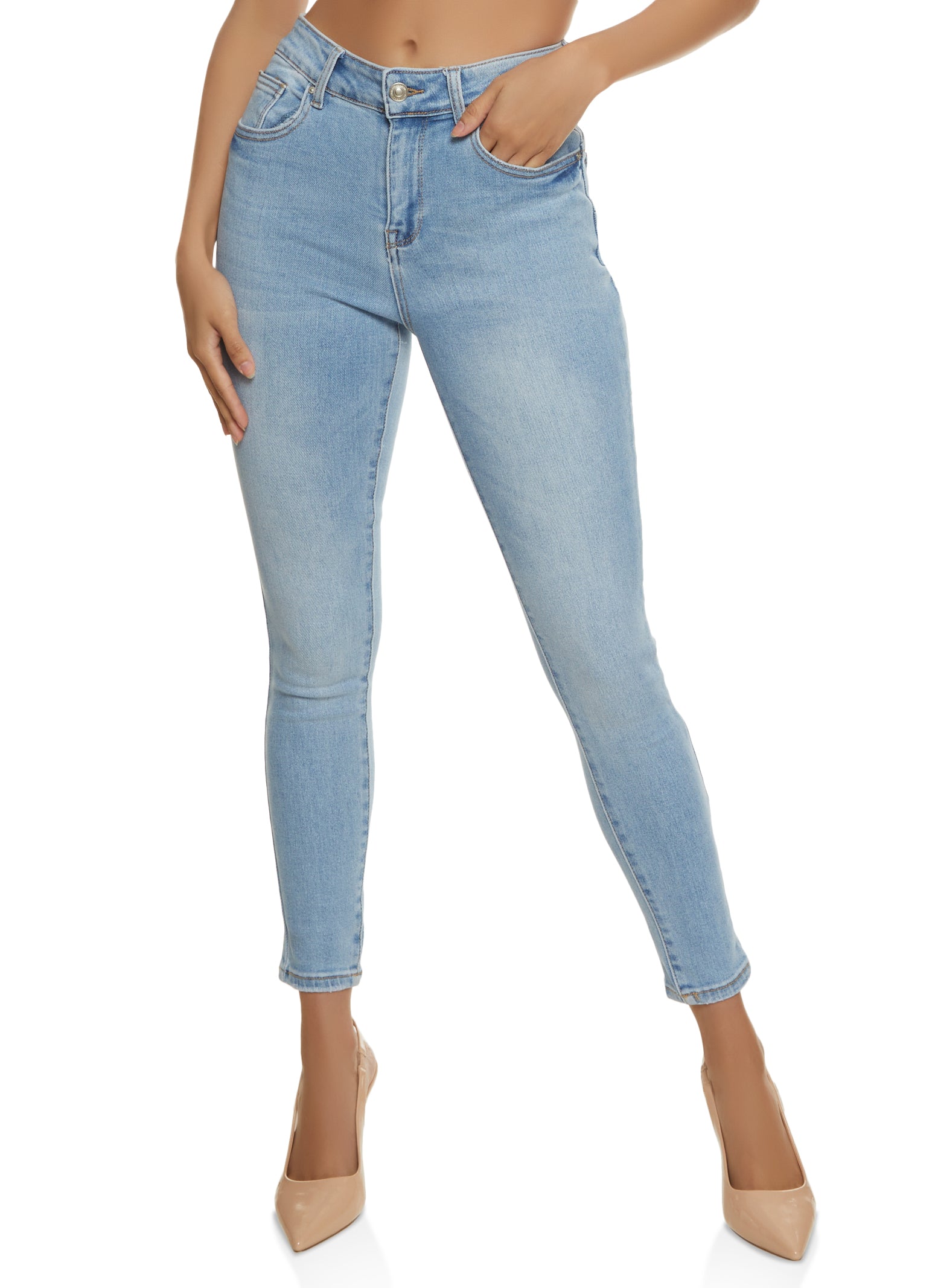 High Rise Ruched Hem Skinny Crop Jeans